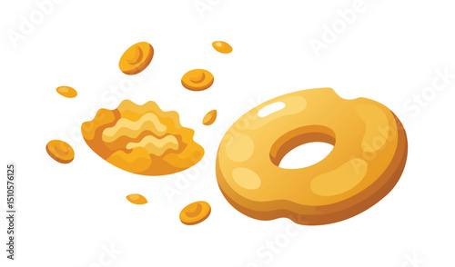 Cartoon donut crumbs breaking apart illustration