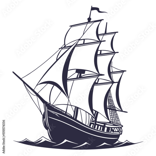 silhouette ship on white background