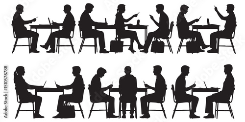 student in classroom silhouettes Students Sitting at Desks Classroom Silhouettes, Students Sitting at Desks in Various Poses, 