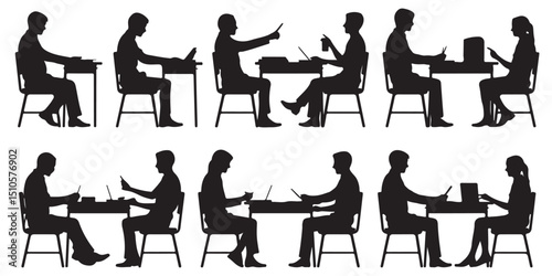 student in classroom silhouettes Students Sitting at Desks Classroom Silhouettes, Students Sitting at Desks in Various Poses, 