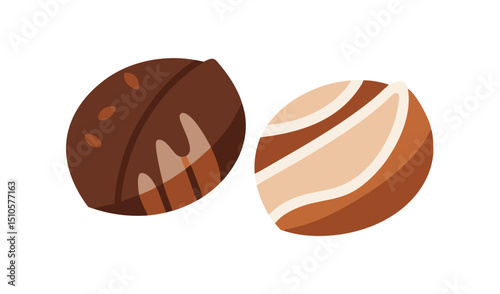 Two delicious chocolate candies flat lay illustration