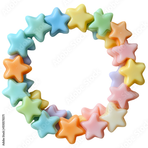 Pastel StarShaped Beads Arranged in a Circle isolated on transparent background