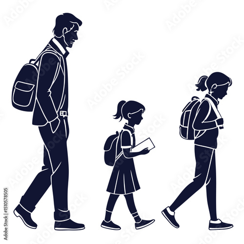silhouette Man girl students classmates pictogram icon on white background