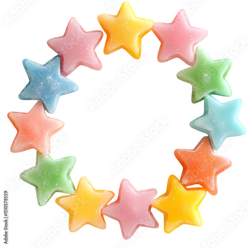 Pastel StarShaped Candies Forming a Circle isolated on transparent background