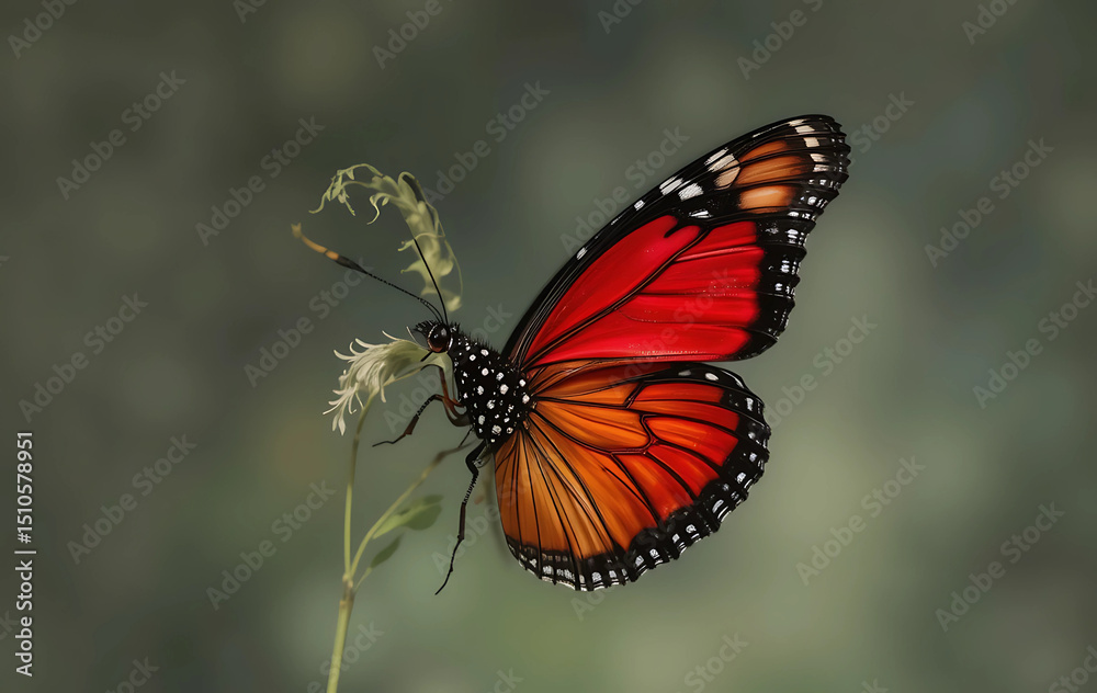 Obraz premium Butterfly with red wings in motion, isolated, no background.