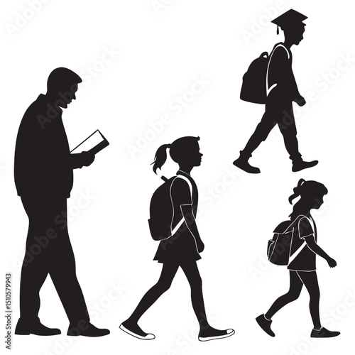 silhouette Man girl students classmates pictogram icon on white background