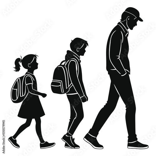 silhouette Man girl students classmates pictogram icon on white background