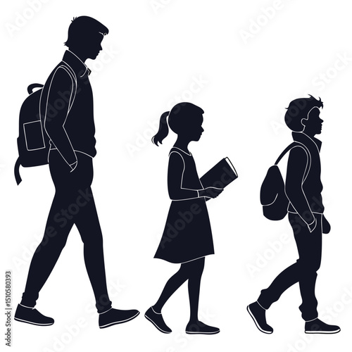silhouette Man girl students classmates pictogram icon on white background