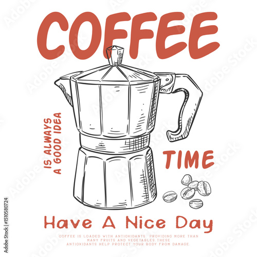 Coffee Club print design. Minimalist hand-drawn poster for Coffee Club, food fashion graphics t-shirt design, morning time artwork, a fresh start to your day. Breakfast time vector design.Morning time