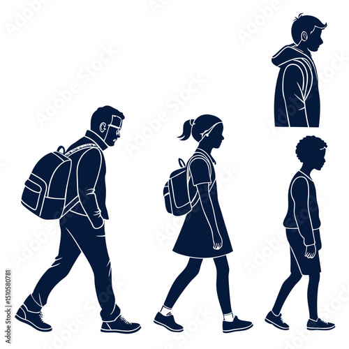 silhouette Man girl students classmates pictogram icon on white background