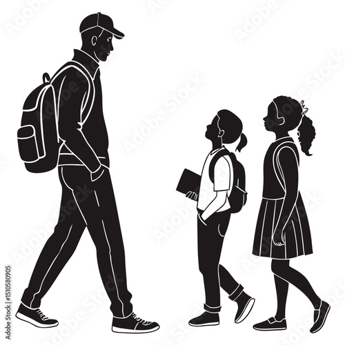 silhouette Man girl students classmates pictogram icon on white background