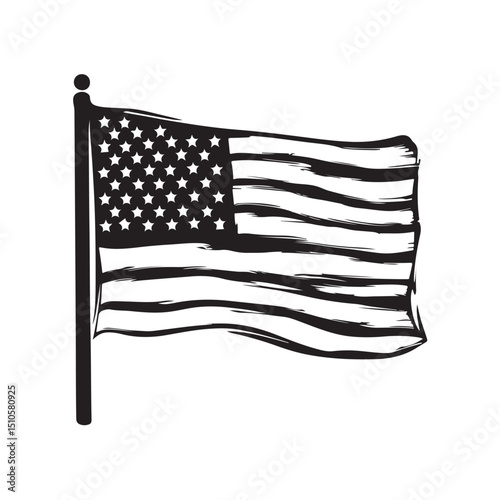 Vector illustration of the United States flag silhouette symbol in a minimalist and visually strong style isolated on white background.