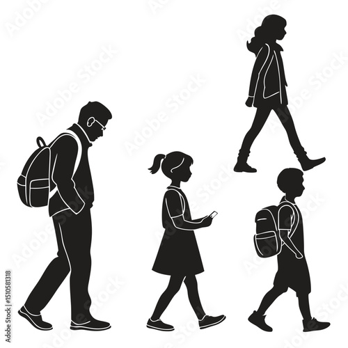 silhouette Man girl students classmates pictogram icon on white background