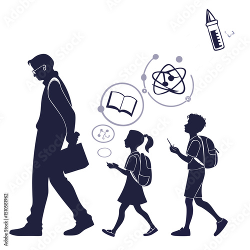 silhouette Man girl students classmates pictogram icon on white background