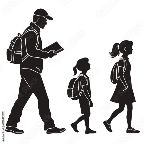 silhouette Man girl students classmates pictogram icon on white background