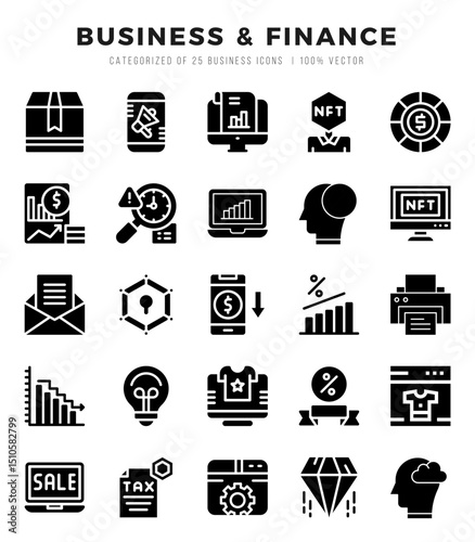 Business & Finance Glyph icons. Vector Glyph illustration.