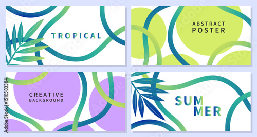Abstract horizontal posters or covers with modern design with wavy shapes and lines. Summer bright and juicy card set. Vector templates for celebration, ads, cover, poster, sales