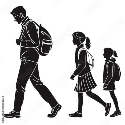 silhouette Man girl students classmates pictogram icon on white background