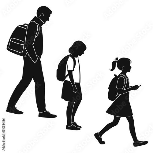 silhouette Man girl students classmates pictogram icon on white background