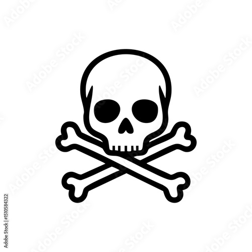 Skull and crossbones vector logo in bold black silhouette style. Classic warning symbol of a skull with crossed bones underneath.



