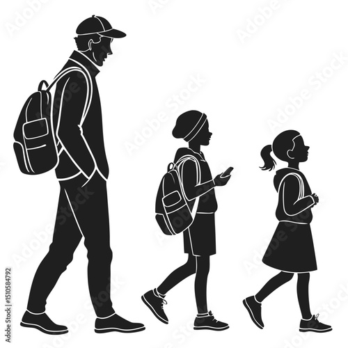 silhouette Man girl students classmates pictogram icon on white background
