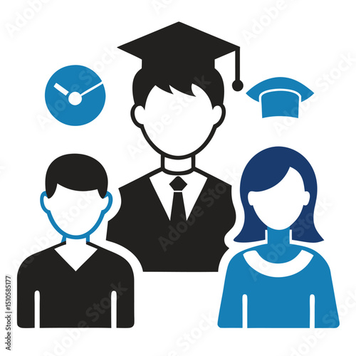 silhouette Man girl students classmates pictogram icon on white background