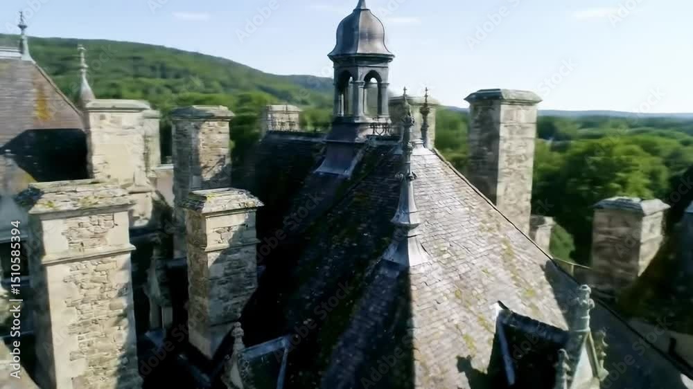 Aerial View of Medieval Castle with Green Landscape on Sunny Day