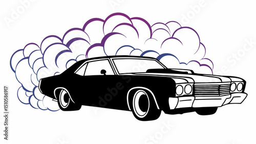 Muscle Car Burnout Illustration with Smoke and Speed Black and White Graphic Design