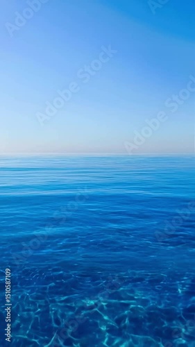 Aerial vertical view of transparent blue water and distant horizon