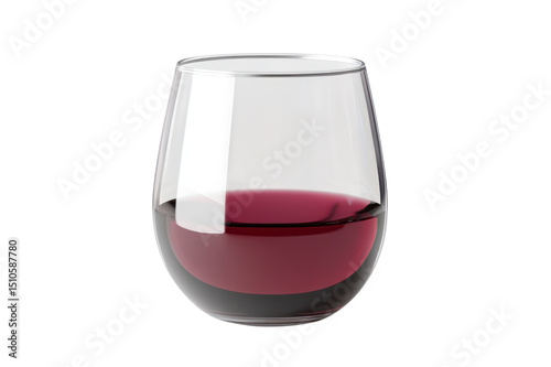Close-up of a clear glass filled with red wine on a white background showcasing transparency and rich color in a minimalistic style photo