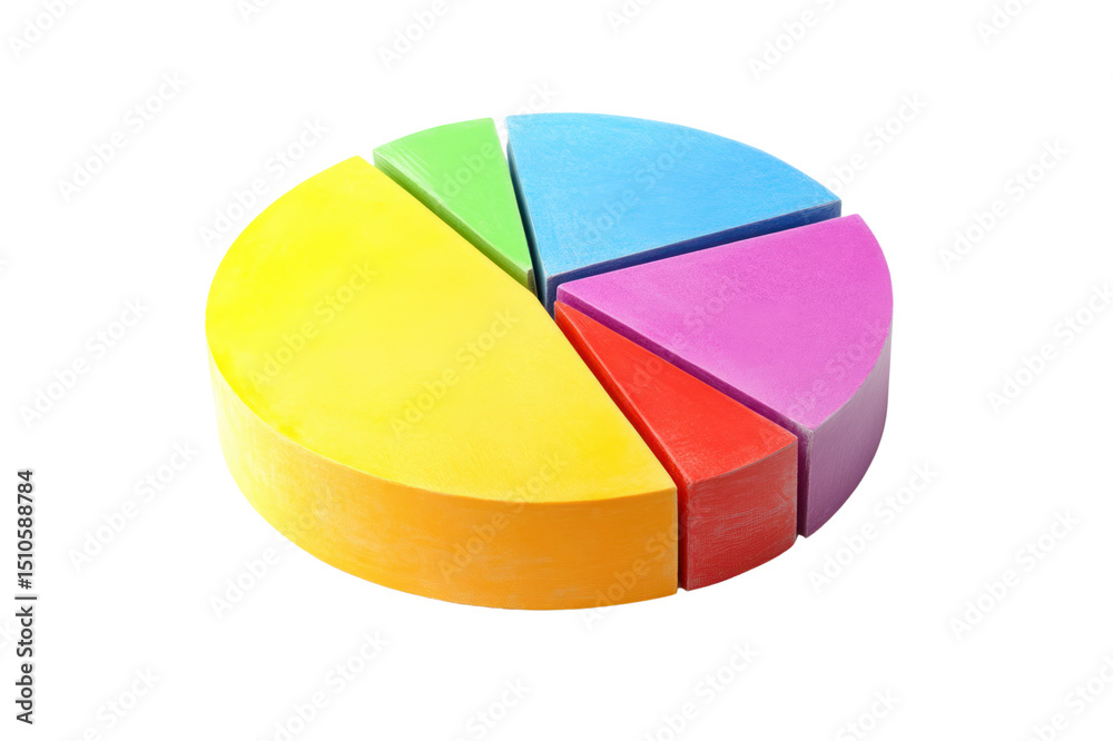 Obraz premium Colorful Pie Chart with Segmented Sections in Bright Colors on White Background for Business Data Visualization and Statistical Analysis Illustration