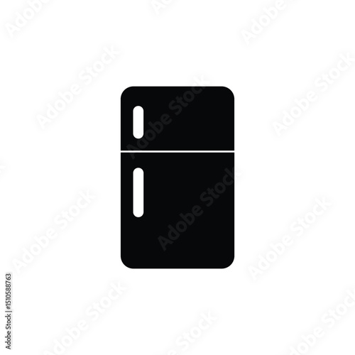 Minimal black refrigerator icon on a white background. Simple and clean design representing kitchen appliances, food storage, cooling, and household essentials for digital and print use.