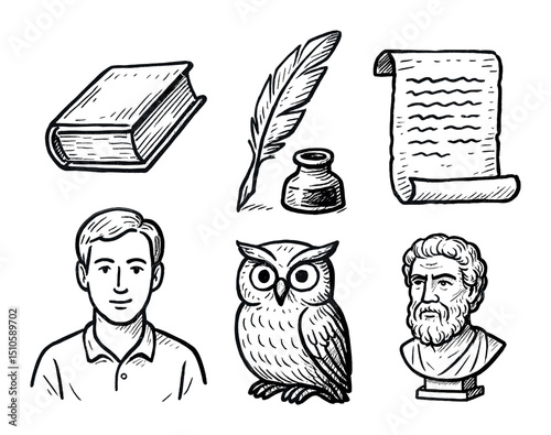 Hand-Drawn Literary Icons