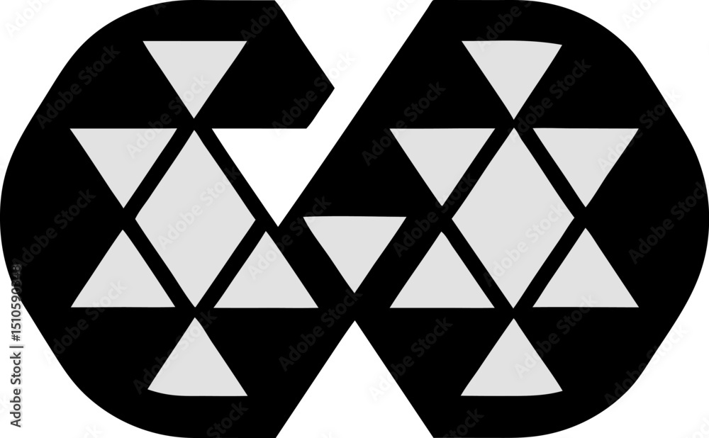 Black and white geometric icon set with symbols and patterns