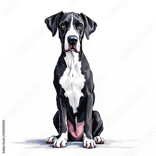Adorable Cartoon Great Dane Puppy Vector Illustration