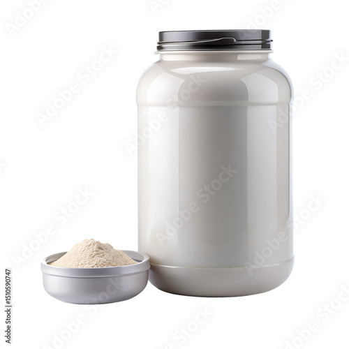 Empty Protein Powder Container Isolated on Transparent Background photo