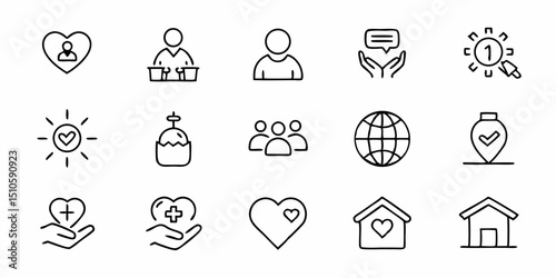 Care icon set thin line charity symbols representing generosity and sympathy