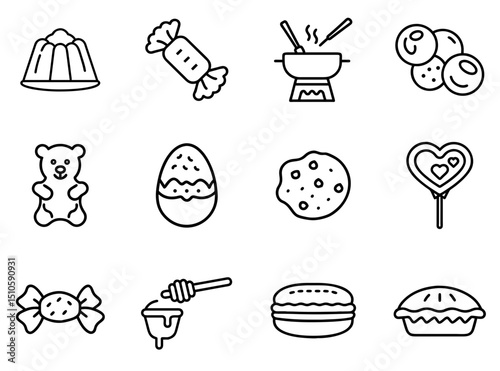"Sweets and Candies Outline Icon Set 1: Playful Line Icons for Sugar Treats and Dessert Designs"