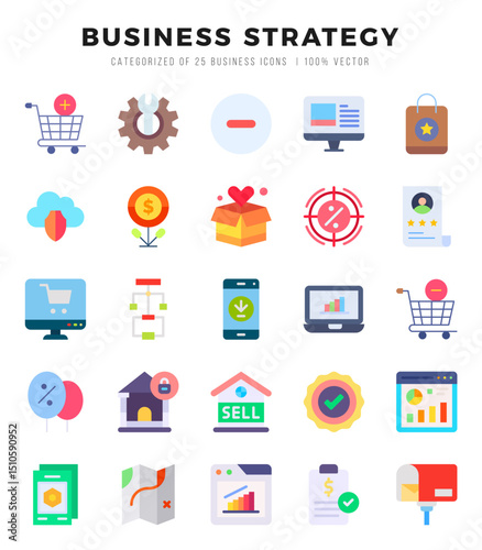 Business Strategy Icons Pack. Flat icons set. Flat icon collection set. Simple vector icons.