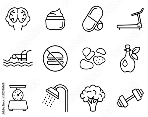 "Wellness Outline Icon Set 2: Clean Line Icons for Health, Self-Care, and Holistic Lifestyle"