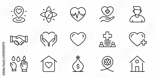 Thin line charity care icon design featuring generous and sympathetic themes