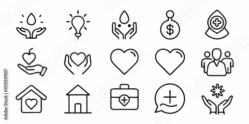 Care icon design thin line style charity symbol representing generosity and sympathy