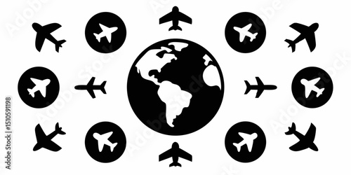 Global travel airplane icon design featuring earth and airplane symbol for website or app