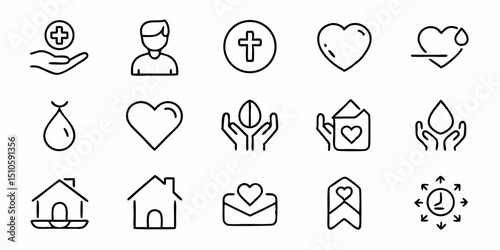 Thin line charity care icon set generous sympathetic design for nonprofit organizations and websites