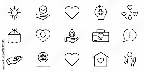Thin line charity care icon set generous sympathetic design for nonprofit organizations