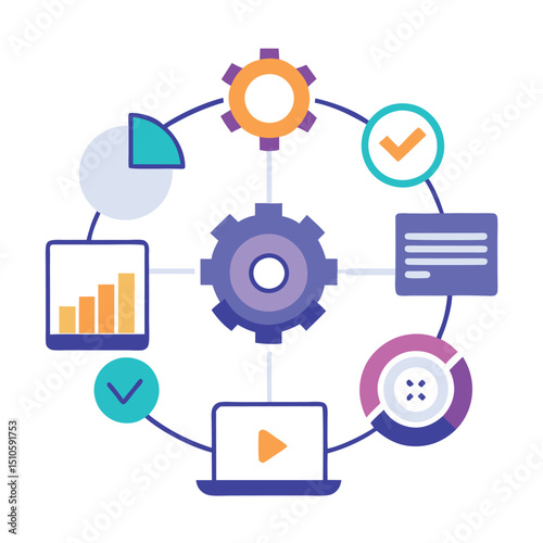 Digital Transformation Process Vector Illustration with Technology Icons