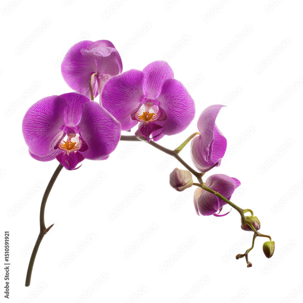 Fototapeta premium Purple orchid flower with buds isolated on transparent background, png