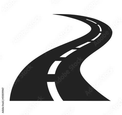 Zigzag road symbol on white background. Winding vector road sign. Asphalt winding road simple sign. Modern pathway. Top view on road map symbol. Curve highway roadway design.
