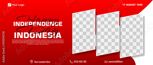 Indonesia independence day horizontal banner template with photo frame