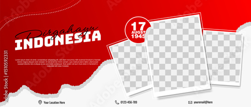 Indonesia independence day horizontal banner template with photo frame
